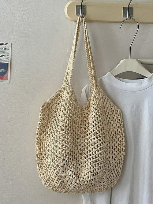 Cotton Woven Openwork Beach Tote Bag